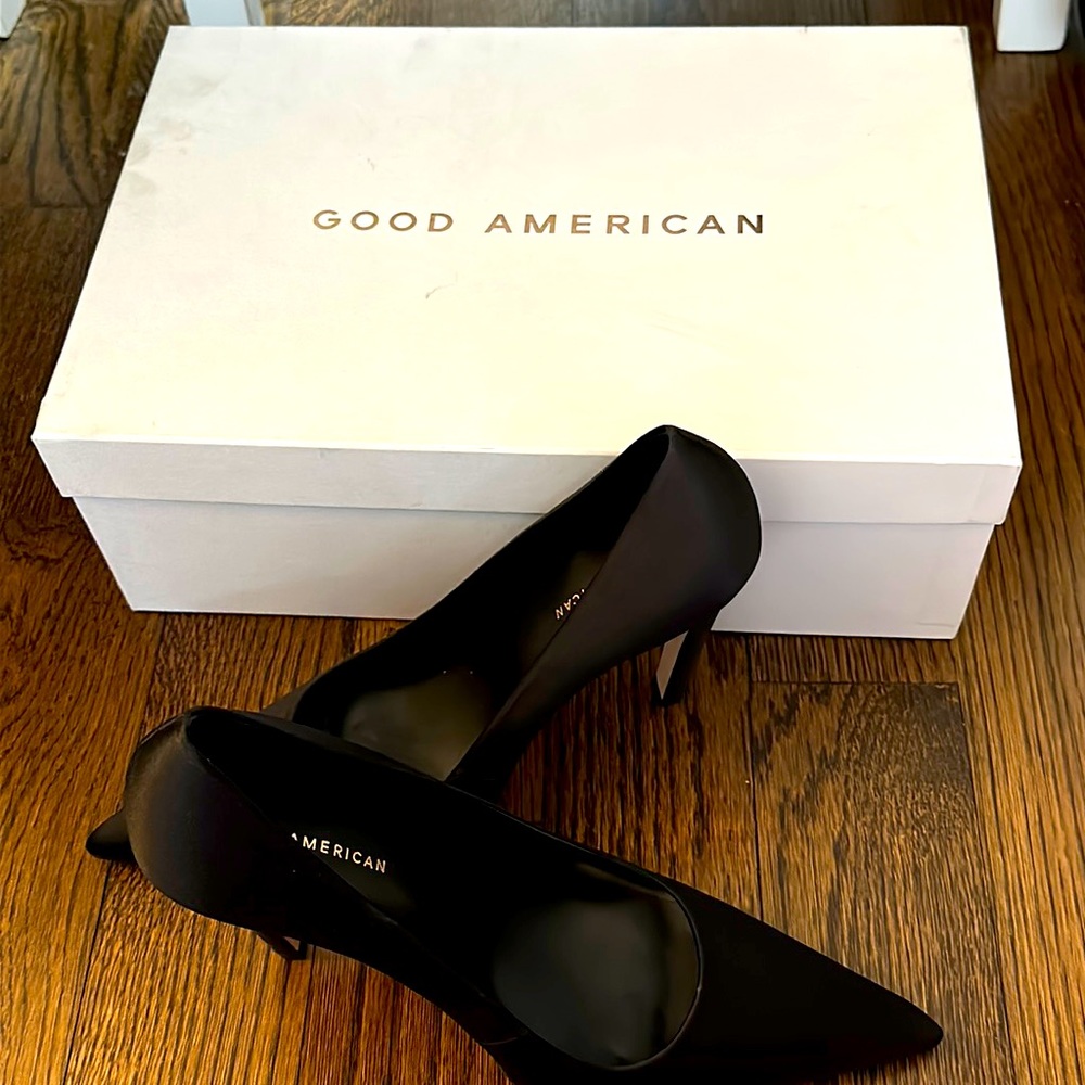 Brand New Good American Black Heels - Icon 110 Satin Pump